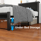 Bed Frame with Wood Storage Headboard Metal Platform