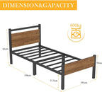 Bed Frame with Wooden Headboard 31.5CM Metal Platform