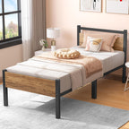 Bed Frame with Wooden Headboard 31.5CM Metal Platform