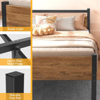 Bed Frame with Wooden Headboard 31.5CM Metal Platform