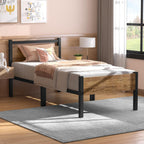 Bed Frame with Wooden Headboard 31.5CM Metal Platform