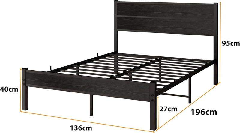 Bed Frame with Wooden Headboard and Footboard Metal