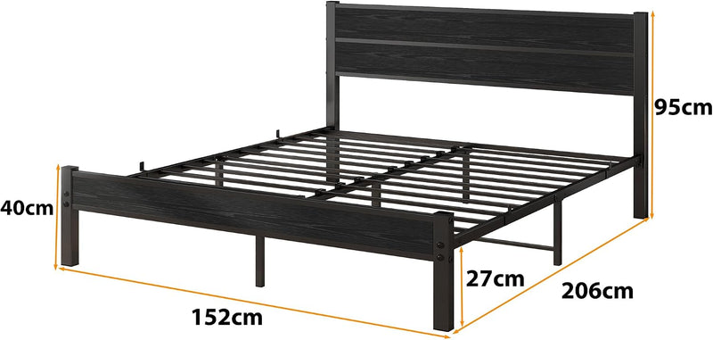 Bed Frame with Wooden Headboard and Footboard Metal