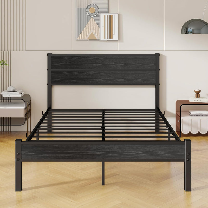 Bed Frame with Wooden Headboard and Footboard Metal