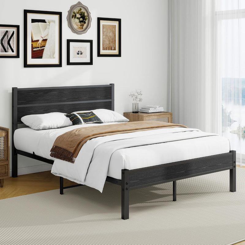 Bed Frame with Wooden Headboard and Footboard Metal