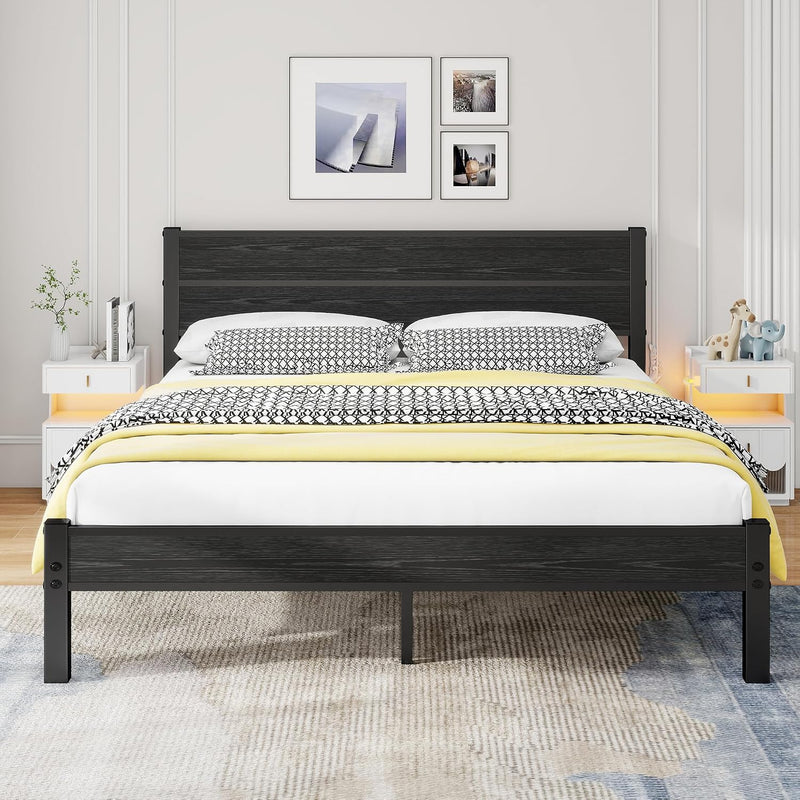 Bed Frame with Wooden Headboard and Footboard Metal