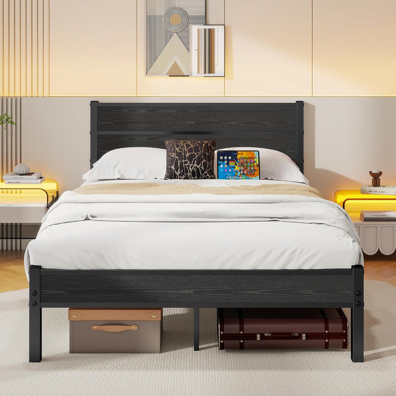 Bed Frame with Wooden Headboard and Footboard Metal
