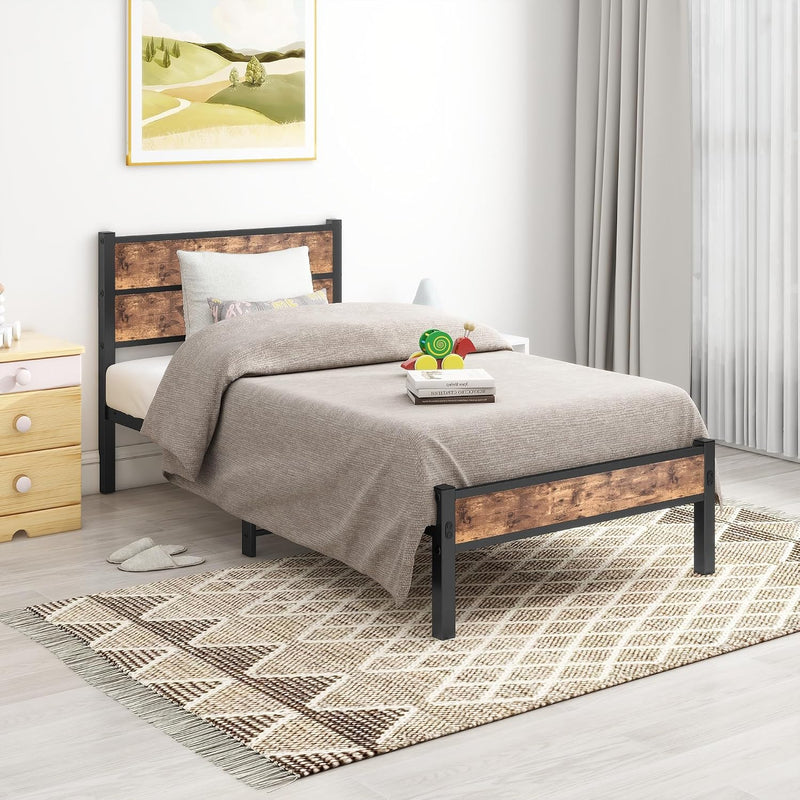 Bed Frame with Retro Wooden Headboard 11" Under-Bed
