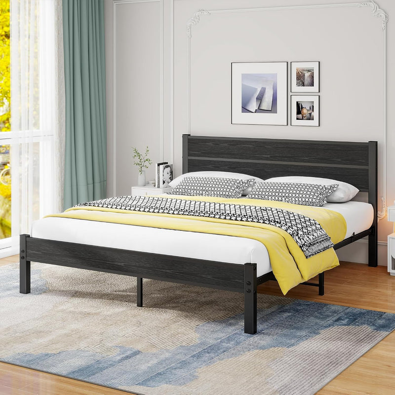 Bed Frame with Wooden Headboard and Footboard Metal