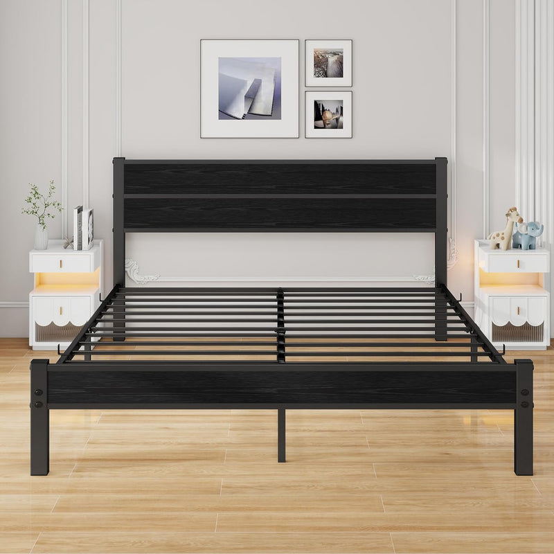 Bed Frame with Wooden Headboard and Footboard Metal