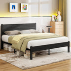 Bed Frame with Wooden Headboard and Footboard Metal