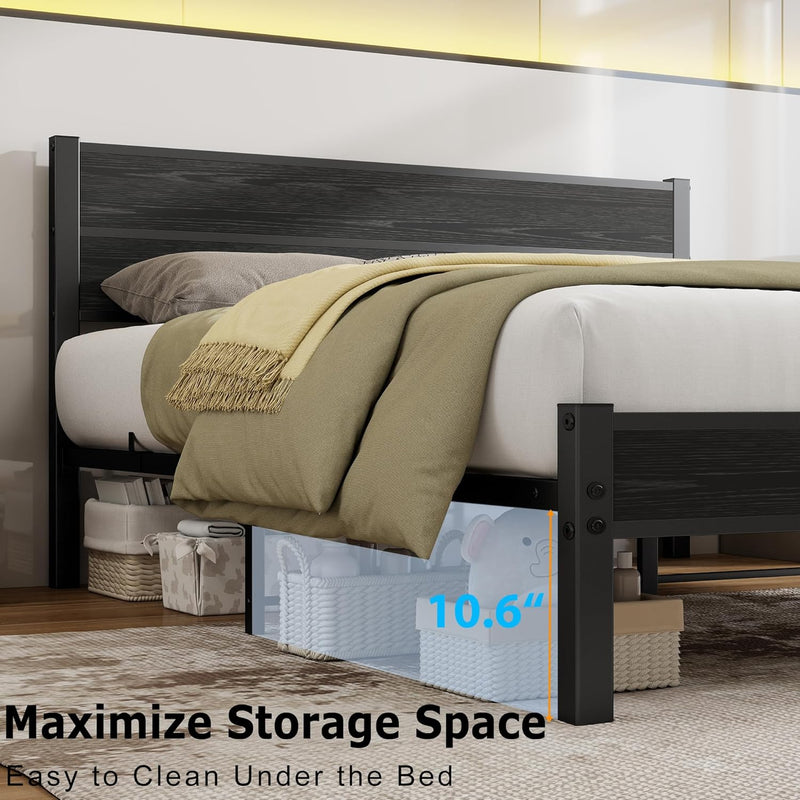 Bed Frame with Wooden Headboard and Footboard Metal