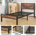 Bed Frame with Wooden Headboard Frames Under Storage