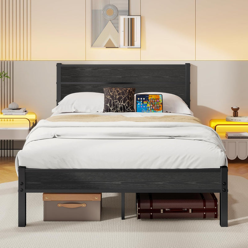 Bed Frame Wooden Headboard Storage and Oak Under