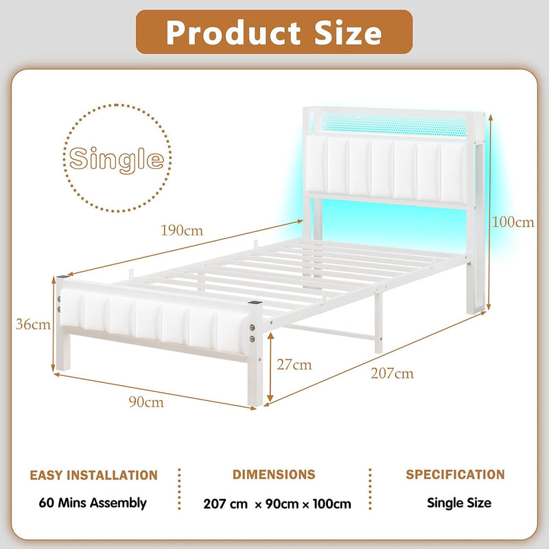 Bed Frame with Wooden Storage Headboard Shelf Upholstered