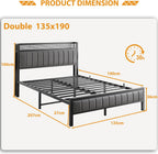 Bed Frame with Wooden Storage Headboard Shelf Upholstered