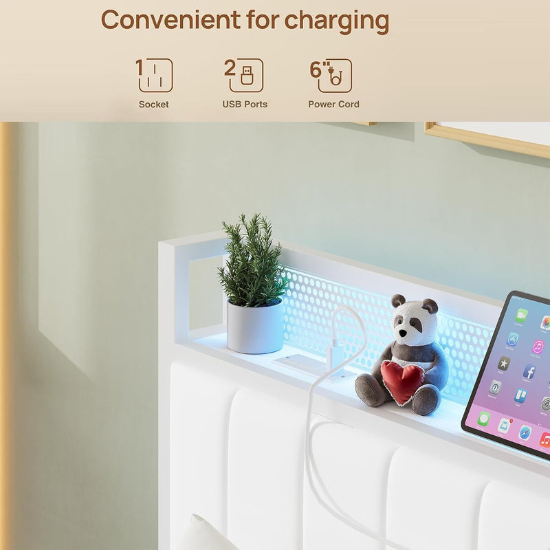 Bed Frames with Storage Headboard and Charging Station