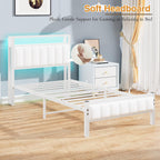 Bed Frame with Wooden Storage Headboard Shelf Upholstered