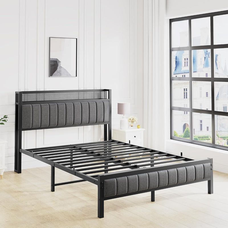 Bed Frames with Storage Headboard and Charging Station