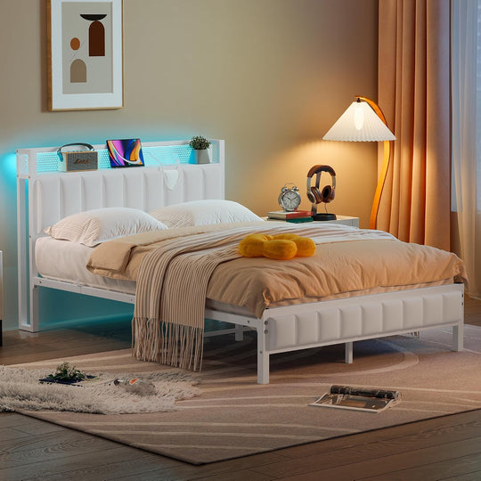 Bed Frames with Storage Headboard and Charging Station