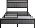 Bed Frame with Wooden Storage Headboard Shelf Upholstered