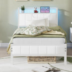 Bed Frame with Wooden Storage Headboard Shelf Upholstered