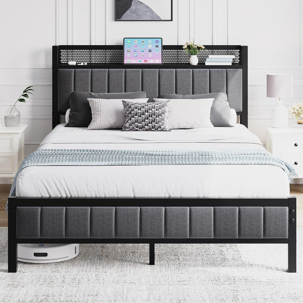 Bed Frames with Storage Headboard and Charging Station
