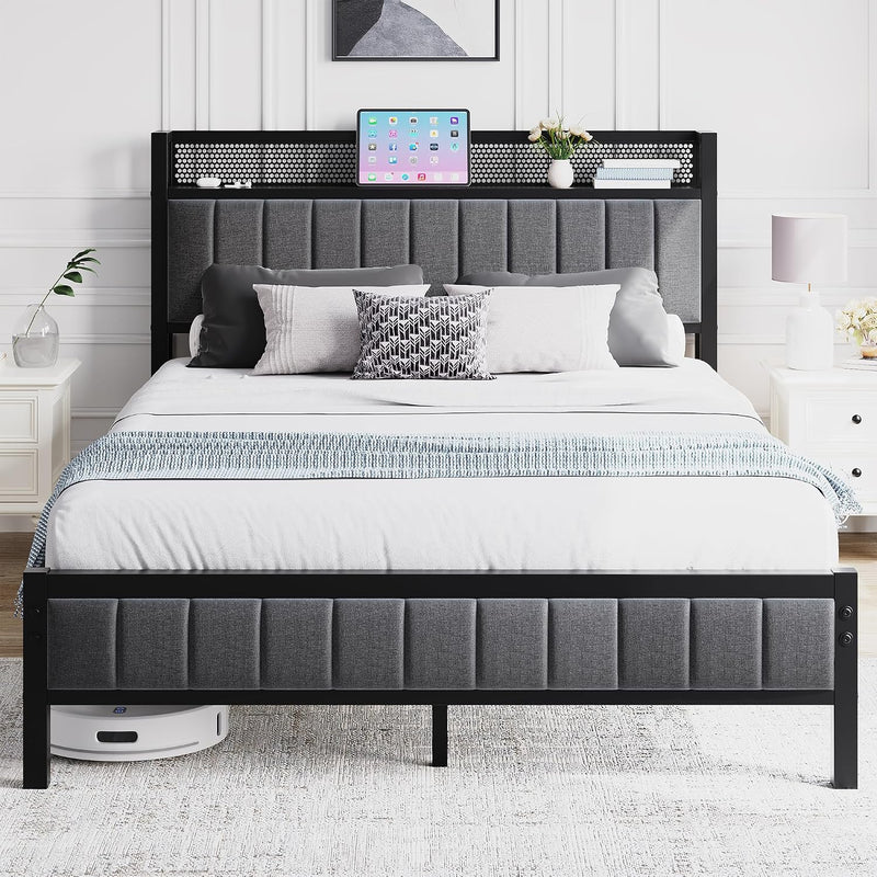 Bed Frames with Storage Headboard and Charging Station