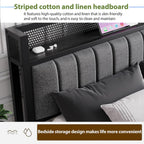 Bed Frame with Wooden Storage Headboard Shelf Upholstered