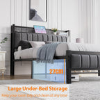 Bed Frame with Wooden Storage Headboard Shelf Upholstered
