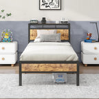 Bed Frame with Wooden Storage Headboard