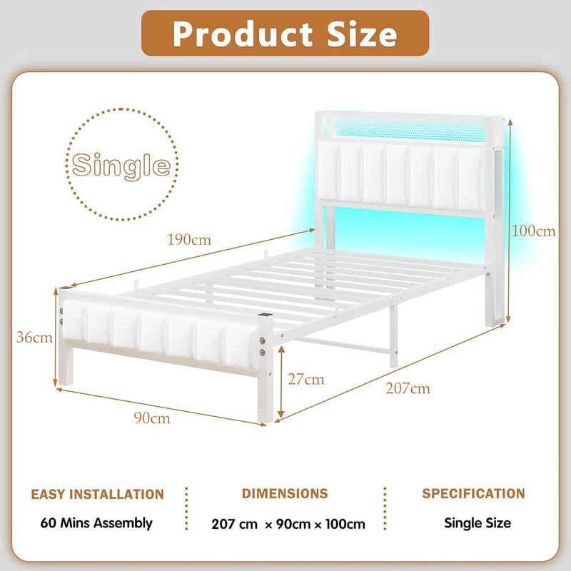 Bed Frames with Storage Headboard and Charging Station
