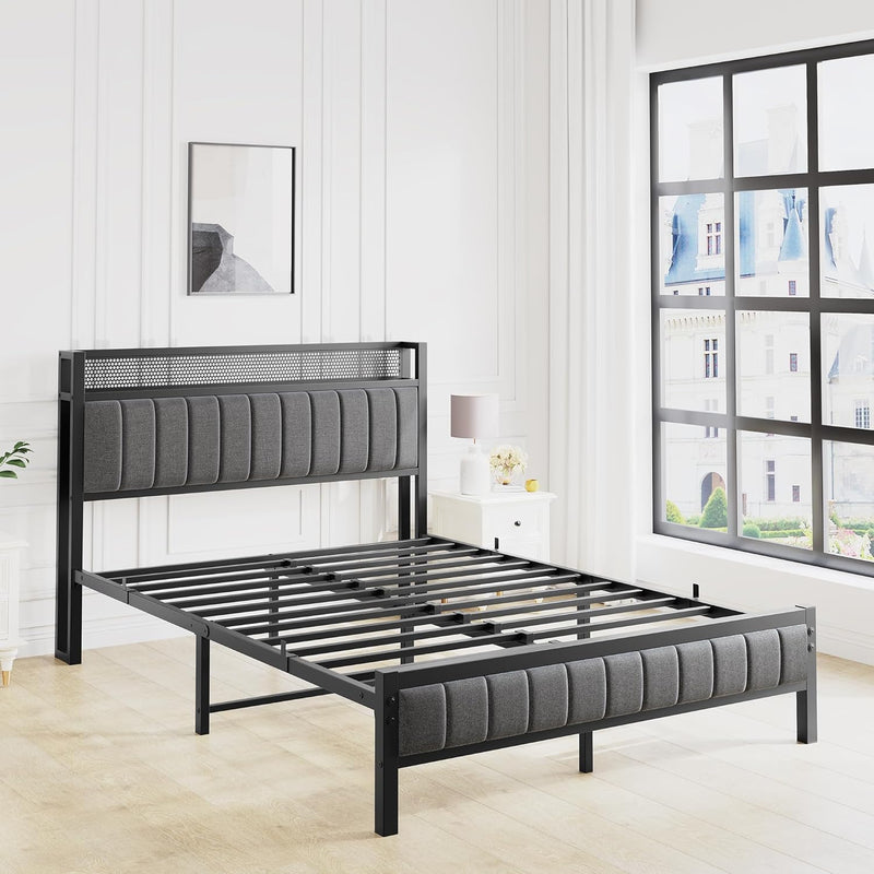 Bed Frames with Storage Headboard and Charging Station