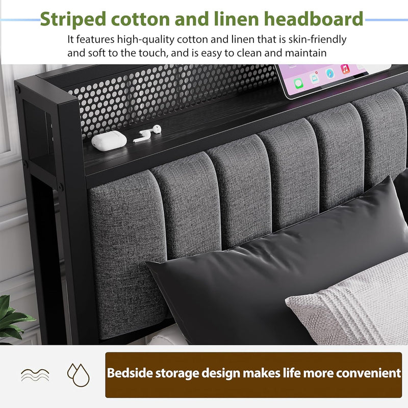 Bed Frames with Storage Headboard and Charging Station