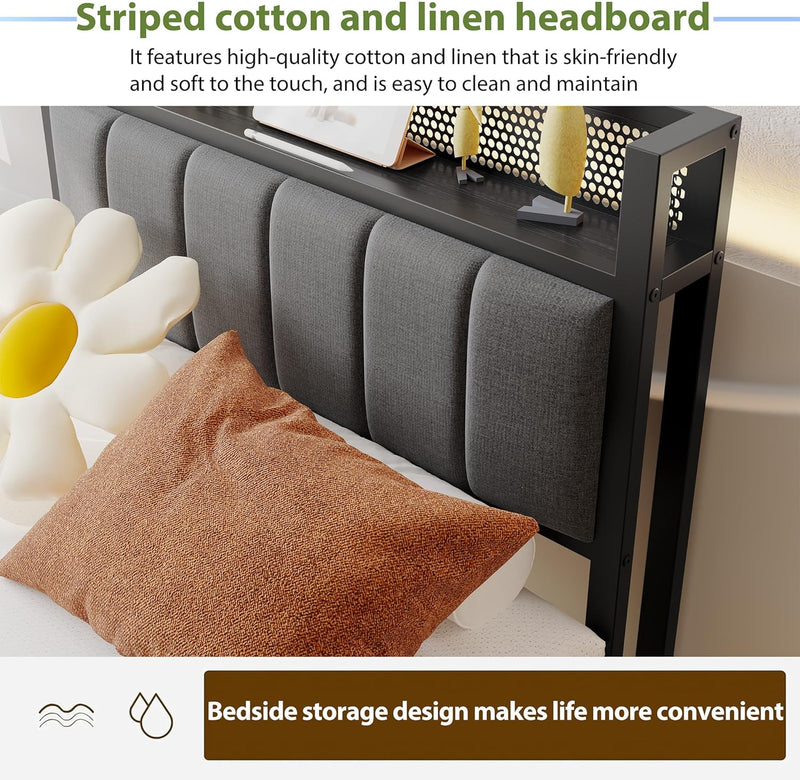 Bed Frames with Storage Headboard and Charging Station