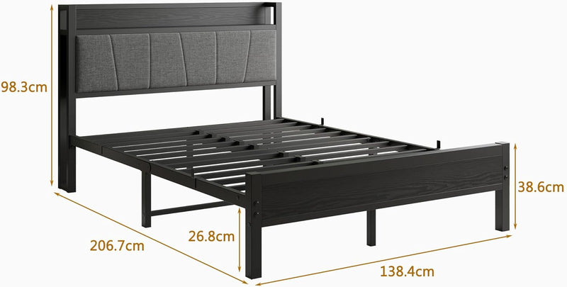 Bed Frames with Wooden Storage Headboard
