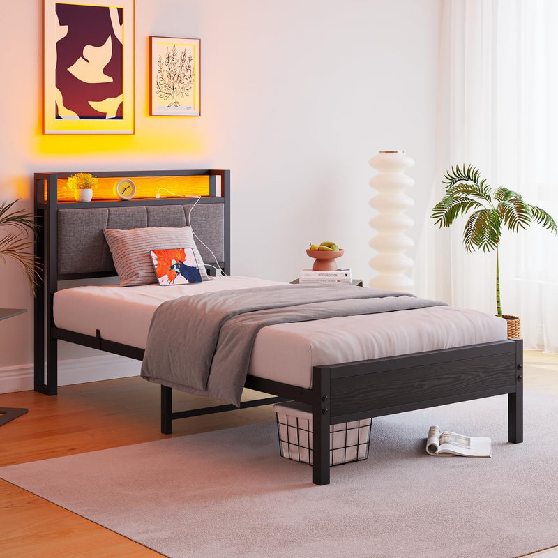 Bed Frames with Wooden Storage Headboard