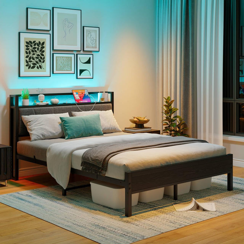 Bed Frames with Wooden Storage Headboard