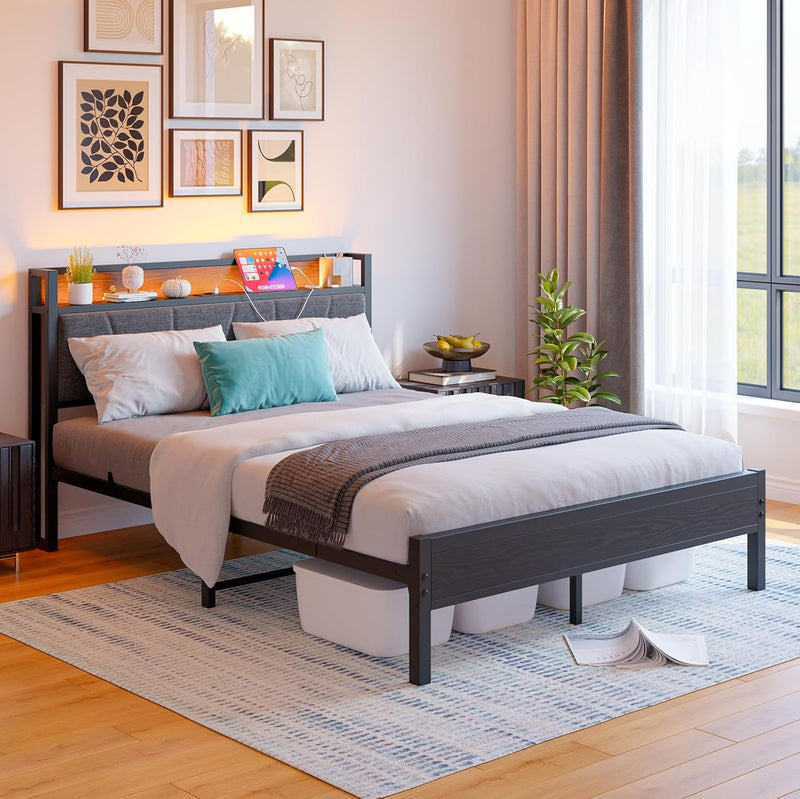 Bed Frames with Wooden Storage Headboard
