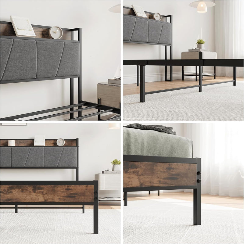 Bed Frames with Wooden Storage Headboard