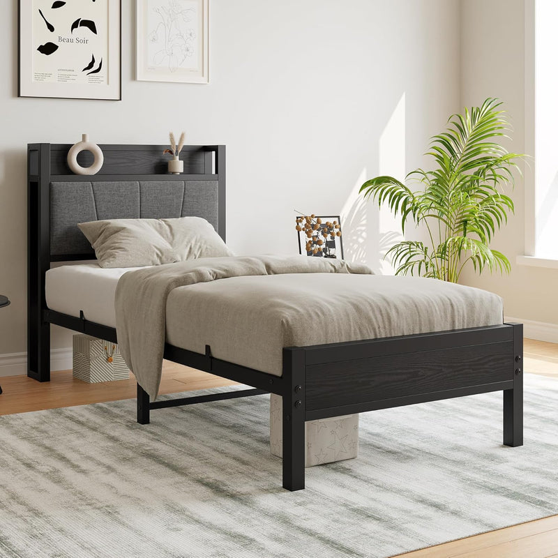 Bed Frames with Wooden Storage Headboard