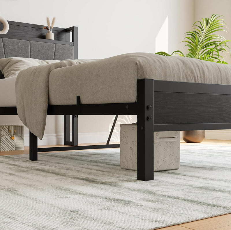 Bed Frames with Wooden Storage Headboard