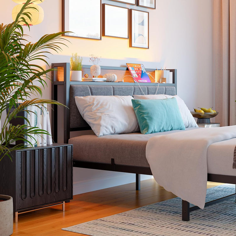 Bed Frames with Wooden Storage Headboard