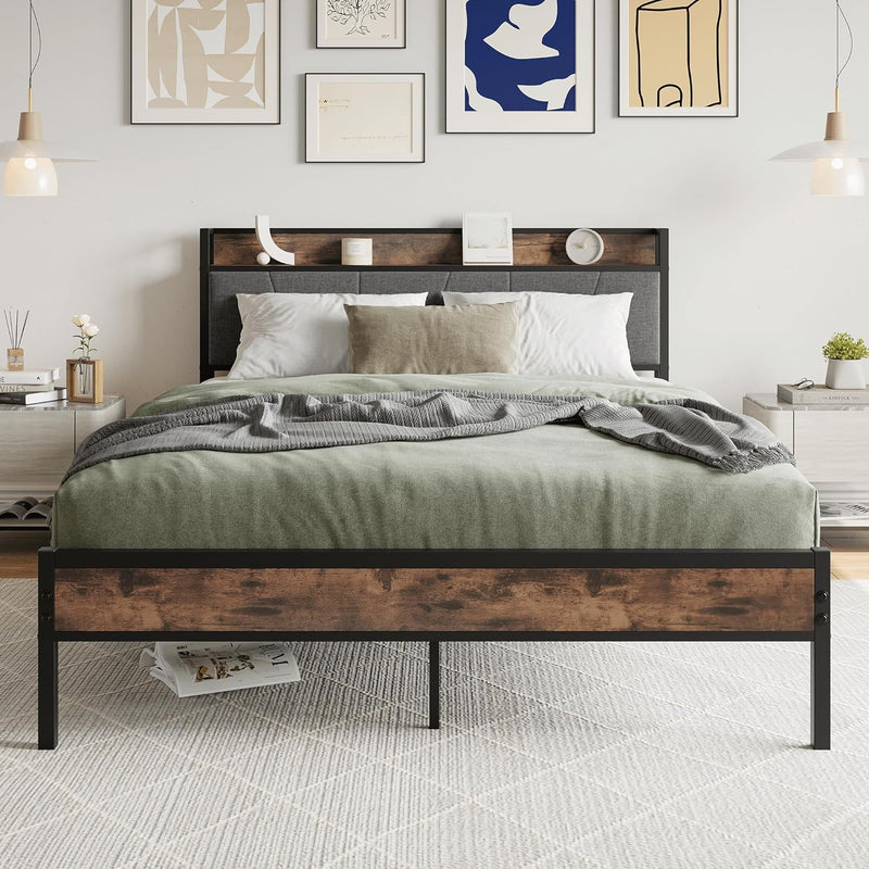 Bed Frames with Wooden Storage Headboard
