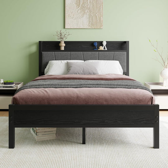 Bed Frames with Wooden Storage Headboard