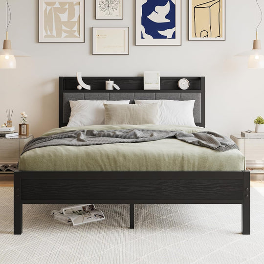 Bed Frames with Wooden Storage Headboard