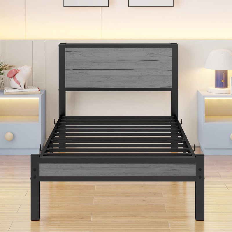 Rustic Bed Frame Storage Wooden Headboard Metal Platform