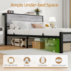Rustic Bed Frame Storage Wooden Headboard Metal Platform