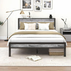 Bed Frames with Wooden Storage Shelf Headboard Metal