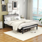 Bed Frames with Wooden Storage Shelf Headboard Metal